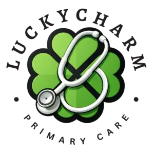 Logo: green four-leaf clover with a white stethoscope, representing primary care.