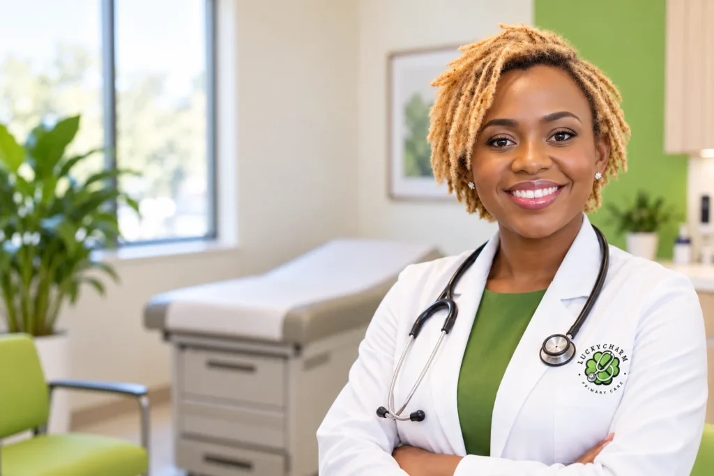 Dr. Uchenne Mbaraonye, DO, at Luckycharm Primary Care in Longview, Texas